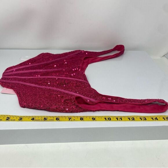 Hello Molly NWT Sz 2 Hot Pink Sequin Sexy Party Vibe Crop Top - Picture 6 of 11